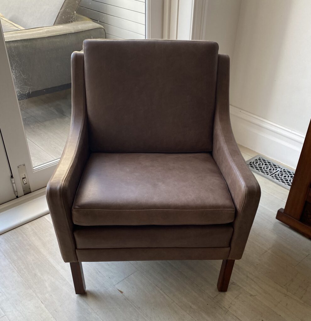 Leather chair reupholstered